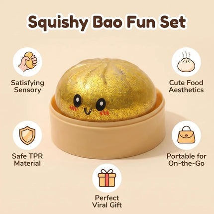 Sparkle Bun Squishy Toy Slow Rebound Stress Relief Squeeze Ball Soft With Bead&Steamer Fidget Toy for Anxiety Relief Sensory Toy