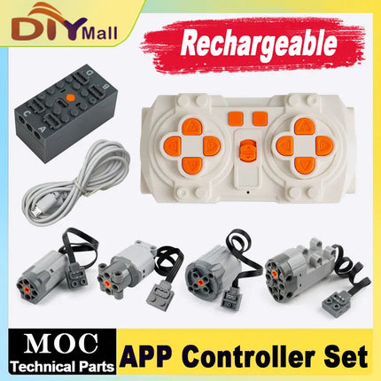 MOC Blue-tooth APP Remote Control Set - Rechargeable Battery Box Motor Set Speed Controller for PF Building Block Modifications