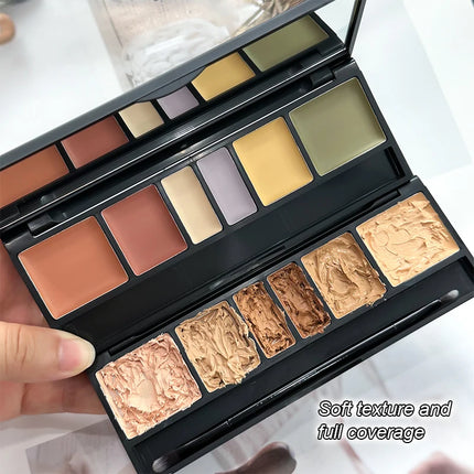 6-color concealer palette with brush,long-lasting concealer, waterproof full coverage concealers,Corrects Dark Circles,Red Marks