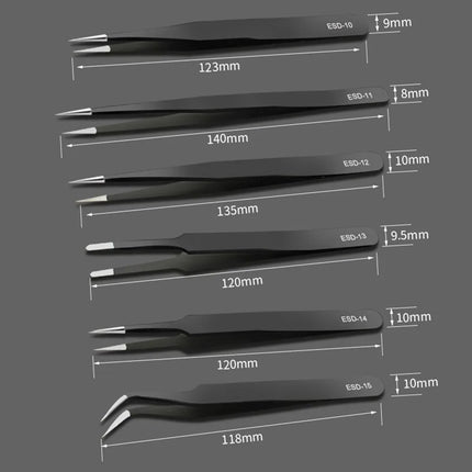 ESD Anti-Static Stainless Steel Tweezers  Precision Maintenance Industrial Repair  Curved Tool  Home Working