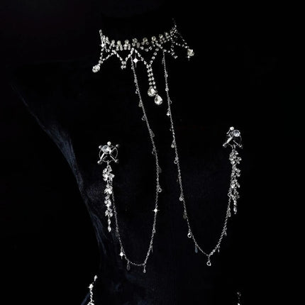 Nipple Clips with Sparkling Rhinestones Erotic Collar Chest Restraints One-Piece Body Chain 5-Size Anal Plugs BDSM Adult Sex Toy