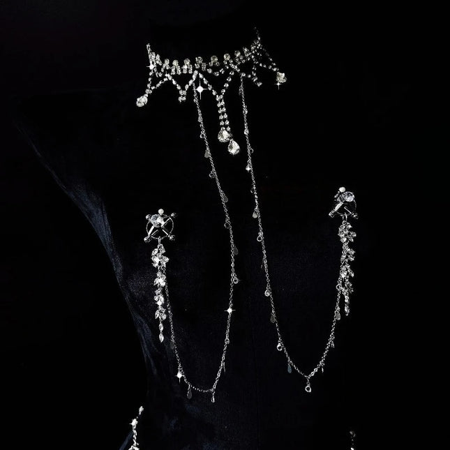 Nipple Clips with Sparkling Rhinestones Erotic Collar Chest Restraints One-Piece Body Chain 5-Size Anal Plugs BDSM Adult Sex Toy