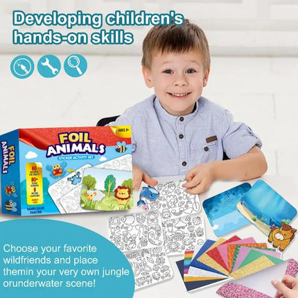 Foil Cartoon Stickers Set for Kids Creative Education Toys Animal Foil Art Craft Kit for Back to School Easter Birthday Gifts