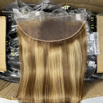 P4/27 Highlight Color 13x4 Transparent Lace Frontal Straight Human Hair Invisible Preplucked Closure Lace Frontal Human Hair