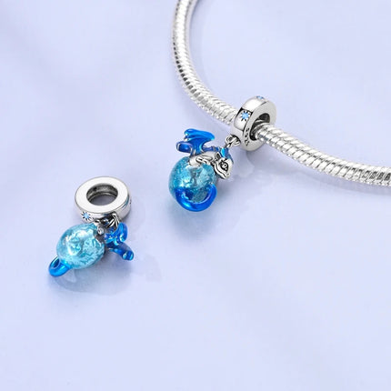Blue Series 925 Sterling Silver Owl Butterfly Pirate Ship Car Beetle Clogs Charm Fit DIY Bracelet Necklace Fun Matching Gifts