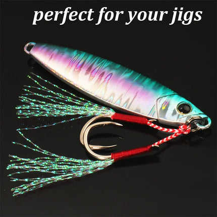 Cast Jig Assist Hook 10PCS/Lot High Carbon Steel Angle Barbed Thread Feather Lake Fishing Tackle Slow Jigging Sea Pesca Fishhook