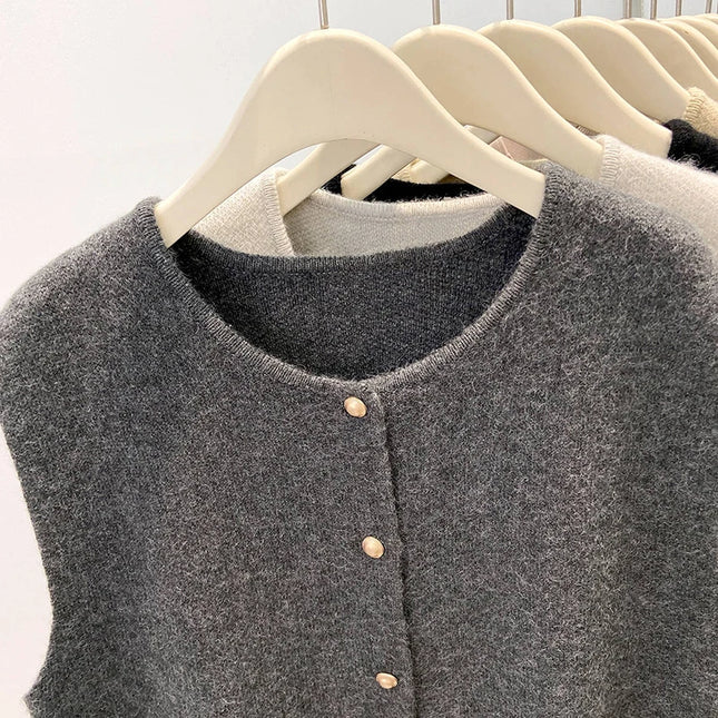 Soft Woolen Knitted Cardigan Women's Style Spring Autumn Fashion Metal Buckle Sweater Vest Layering Open-Shirt Tank Top
