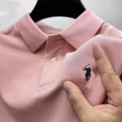 New Men's High-Quality Embroidered Logo Short-Sleeved Polo Shirt, Summer Fashion, Casual, Comfortable, Breathable T-Shirt Top