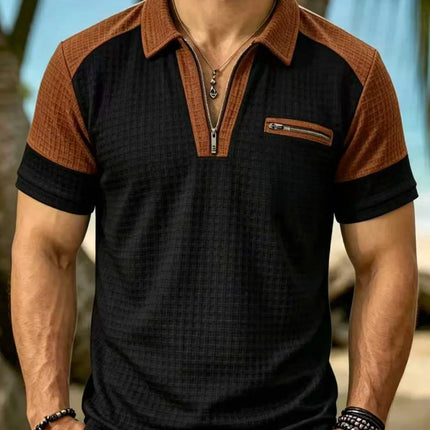 2026 New Men's Short Sleeve T Shirt Grid lapel Polo Shirt with Pockets Breathable Loose Basic Shirts for Men Lightweight Tops