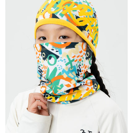 ROCKBROS Children Reversible Warm Scarf Fleece-Lined Ear-Warming Hat High Elasticity Breathable Built-in Drawstring Sports Mask