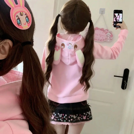 Japanese Kawaii Coat Rabbit Ear Hooded Subculture Kawaii Y2k Sweatshirts Casual Fashion Sweet Coats Ropa Mujer Women Clothing