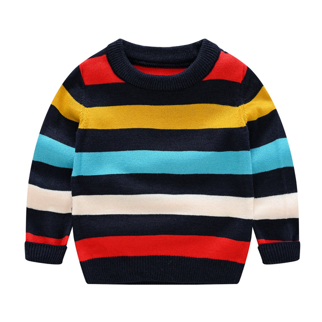Spring and Autumn New Style 1-8 Year Old Boys and Girls Striped Fashion Versatile Round Neck Knitted Sweater