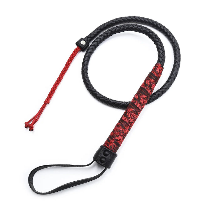 Long Woven Leather Whip with Embroidered Handle BDSM Bondage Bullwhip Spanking Paddle Pony Play Slave Role Play Adult Sex Toy