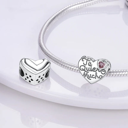 Original 925 Sterling Silver Charm Beads Love Heart Family Charms Pendant Fit Bracelet Charm Women DIY Jewelry Gift
