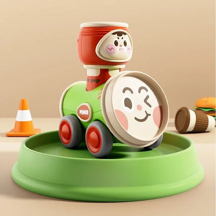 Baby Cartoon Jar Slid Car Press Inertia Small Car Toy Baby Can Play Rotate Toy with Whistle Safe Material Early Education Puzzle