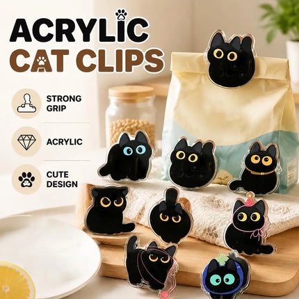 8pcs Black Cat Bag Clips Food Storage Creative Snack Clip Seasoning Bag Fresh-keeping Moisture-proof Cute Seal Clip Kitchen Tool