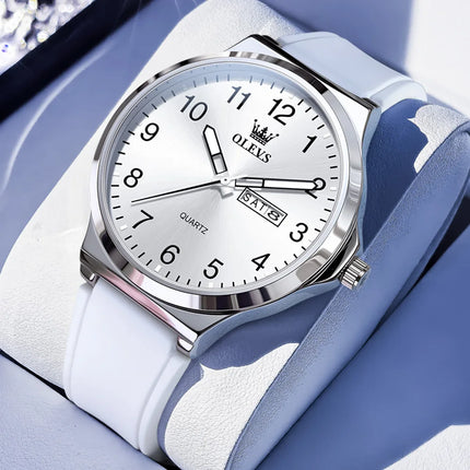 OLEVS 5647 Man's Watch Fashion Big Dial Quartz Watch For Men Number Scale Waterproof Luminous Dual Calendar Simple Hand Clock