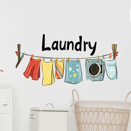 Laundry room wall stickers cartoon laundry logo vinyl stickers clothes drying wall quotation decals laundry washing decoration
