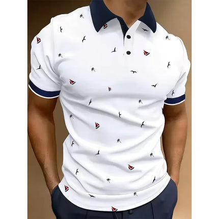 Summer Men's 3D Contrasting Collar Design Short Sleeved Lapel Golf Shirt Casual Style Summer Top