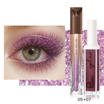 2PC Glitter Mascara & Metallic Eyeliner Duo, Waterproof, Smudge-Proof, Long-Lasting Shine for Luxurious Glamour Makeup