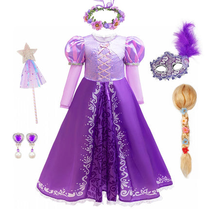 Rapunzel Cosplay Princess Dress Kids Halloween Disguise Long Sleeves Costumes Girls Birthday Carnival Party Outfits