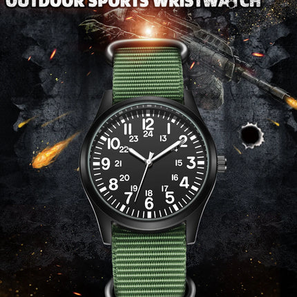 TPW Air Force Field Watch Fabric Strap 24 Hours Display Quartz Movement 42mm Dial