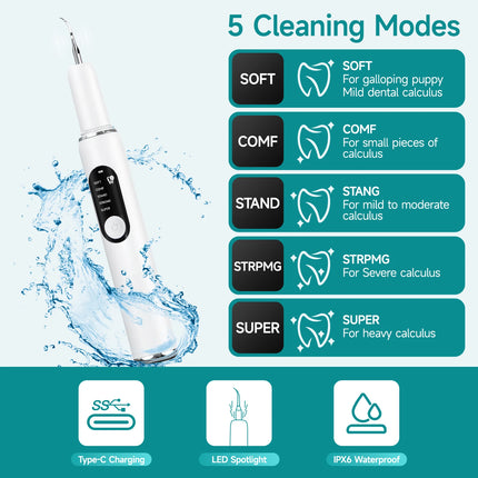 CURVY MOON T6 Home Use Ultrasonic Tooth Cleaner Dental Scaler for Tartar Removal Teeth Cleaning Tool with Sonic Technology
