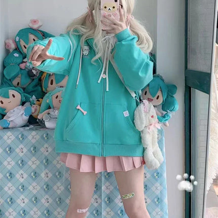 Kawaii Y2k Women Zip Up Vintage Gothic Streetwear Skeleton Print Hoodies 90s Harajuku Oversized Hip Hop Jacket Hoodie Clothes
