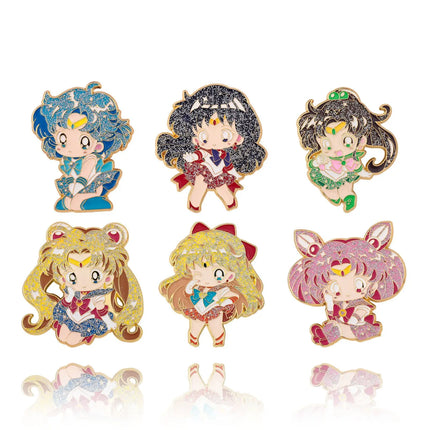 Anime Cartoon Moon Tsukino Usagi Enamel Keychain Necklace for Women Girl Magic Brooch Aino Minako Pin Cosplay Jewelry Gift