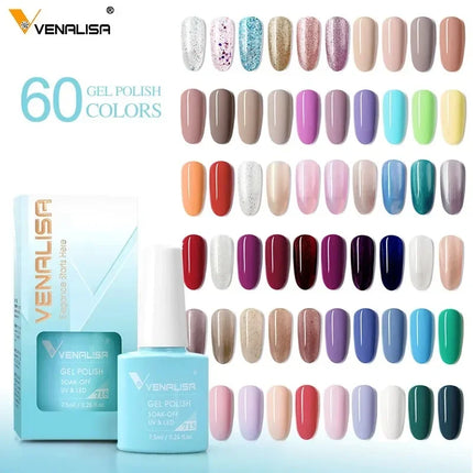Venalisa 7.5ml Gel Nail Polish, White Cap, Glass Formula, No Wipe Top Coat, UV LED Soak-Off Glitter Color Nail Lacquer