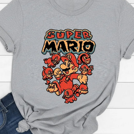 Vintage Super Mario Game T-shirt Men and Women Summer Cotton Y2K Clothing Cartoon Round Neck Short Sleeved Tee Streetwear