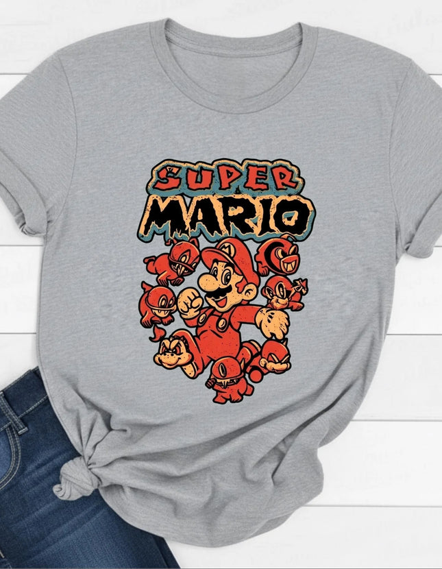 Vintage Super Mario Game T-shirt Men and Women Summer Cotton Y2K Clothing Cartoon Round Neck Short Sleeved Tee Streetwear