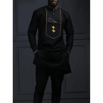 New Dashiki Men's Set Grey Round Neck Long Sleeve Luxury Brand Men's Suit Casual Slim Fit Men's Set Wedding Evening Suit
