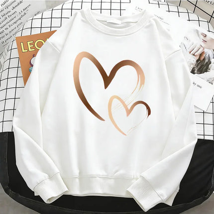 Fashion Love Heart Womens Solid Hoodies Basic Warm Fleece Sweatshirt Soft O-Neck Pullover Casual Female Clothes