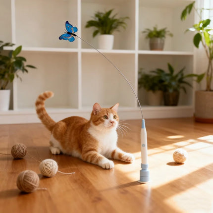 BOOTEELY Electric Suction Cup Cat Toy Butterfly Flying Cat Toy Self-entertaining Cat Toy Long Rod Steel Wire Cat Toy