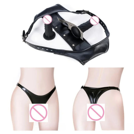 Ultra Sexy Silicone Dildo Sex Toy Kits with No Vibration Vaginal Anal Plug Harness Panties for Women Men Leather Bondage Gear