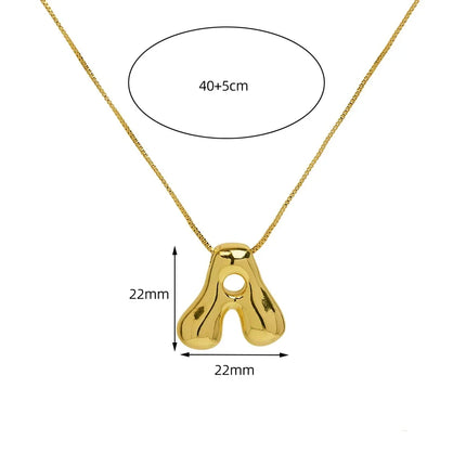 Golden Color Stainless Steel Initial Necklace for Women Girls Chunky Bubble Letter Pendant Necklaces Trendy Collar Jewelry Gift