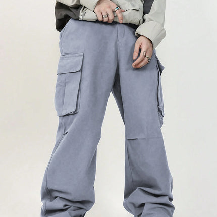 3D pockets, street-bombing workwear, trendy functional lacing, loose-fitting casual pants, men's straight-cut fashion