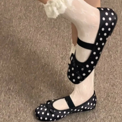 Spring Butterfly-knot Women Dot Ballet Flats Comfort Shallow Elastic Band Shoes Ladies Eelgant Soft Sole Dress Mary Jane Shoes