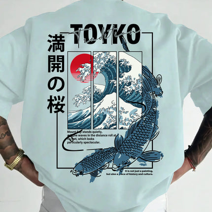 Men Japanese-style Trendy Pattern Loose Summer New T-shirt 100% Pure Cotton Soft Material Versatile Comfortable and Breathable