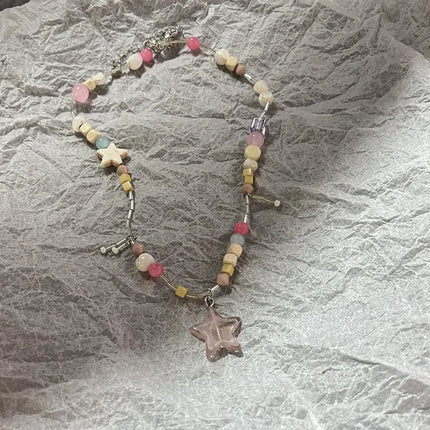 Korean Exquisite Retro Flower Love Heart Beaded Necklace For Women Personality Simple Cool Clavicle Chain Fashion Y2K Jewelry