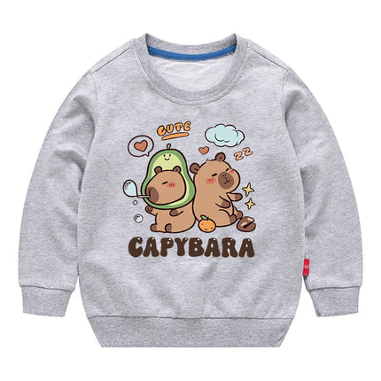 Cute Capybara Printed Kids Cotton Sweatshirts Boys Girls Spring Pullover Children's Japan Style Sportswear Long Sleeve T-shirt