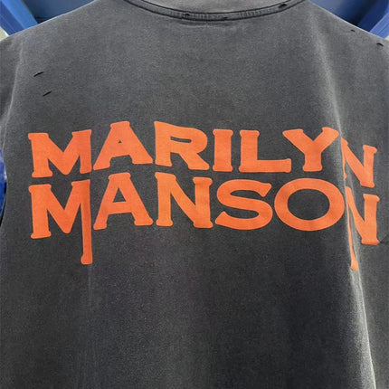 Summer Rock Manson Pattern Print Vintage American High Street Casual Loose Cotton Washed Tank Top Trendy Hip Hop Men Vest