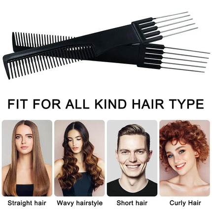 1/2/3/5 Pack Carbon Lift Teasing Combs with Metal Prong, Hair Pick Comb for Women Hair Styling(Black)