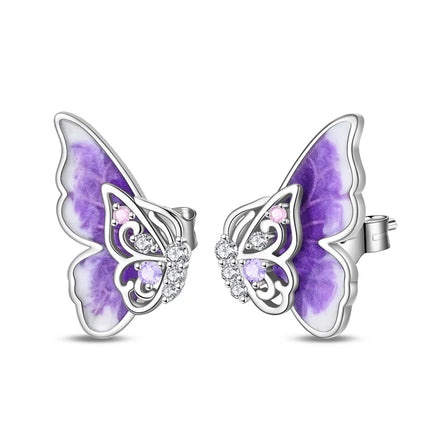 925 Sterling Silver Purple Butterfly Rainbow Flower Stud Earrings for Women Girl Ear Studs Jewelry Fashion Luxury Anniversary