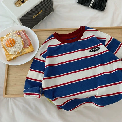 2025 Stylish Boys' Striped Sweatshirt  Comfortable Long Sleeve Top for Spring & Autumn Casual Base Layer Shirt