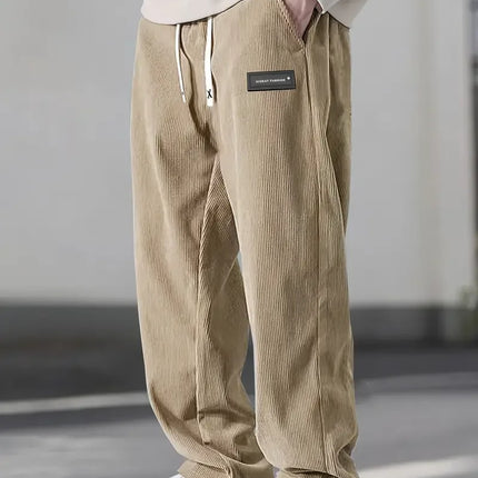 2025 Autumn Winter Men's Casual Pants Striped Corduroy Loose Fashion Cargo Straight Pants Fitness Sports Hip Hop Pants