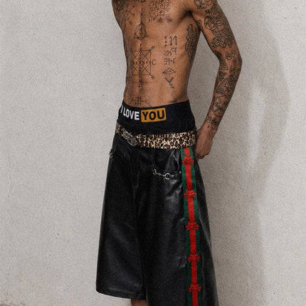 Nerazzurri Summer Patchwork Pu Leather Shorts for Men Cool Handsome Luxury Designer Calf-Length Pants Emo Menswear Clothes 2026