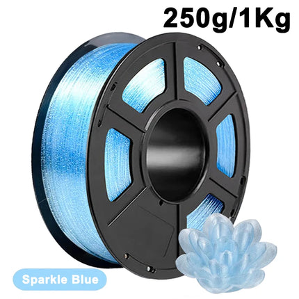 PLA 3D Printing Materia 1.75mm Transparent Crystal Sparkle Blue pla Crystal 3D Printer Material 250g 1Kg Vacuum Packaging