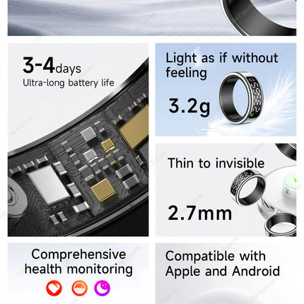 For Xiaomi Smart Ring Display Screen Touch Health Monitor Gesture Swipe Video/Brush Tiktok 5ATM Waterproof Smartring Men Women